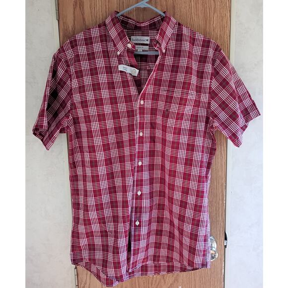 NWT SADDLEBRED Classic Fit Red Plaid Short Sleeve Shirt M Easy Care Dadcore - Picture 1 of 11